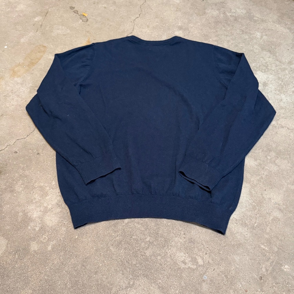 LL Bean Sweater Men L Navy Blue Cotton Cashmere V-Neck Knit 274603 - Picture 2 of 7